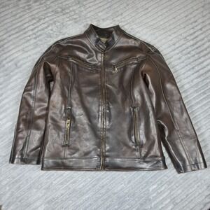 Machine Type Field Apparel Mens Faux Leather BROWN Jacket Coat Size L Large